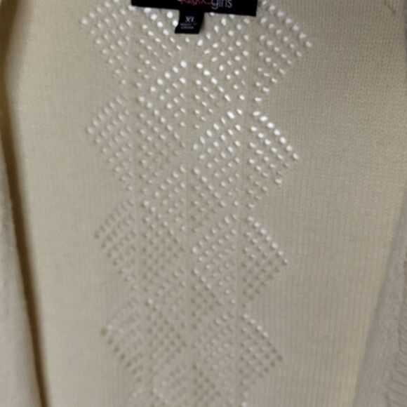 XL 36" SUGAR RUSH cream navy blue varsity open cardigan sweater extra large - Picture 6 of 13